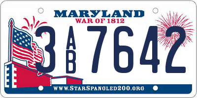 MD license plate 3AB7642