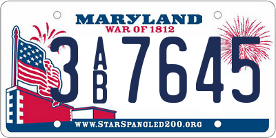 MD license plate 3AB7645
