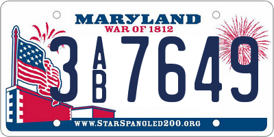MD license plate 3AB7649