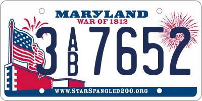MD license plate 3AB7652
