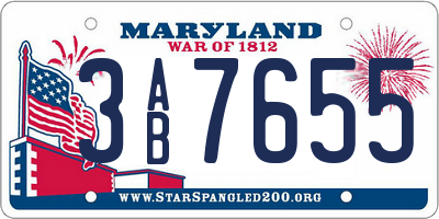 MD license plate 3AB7655