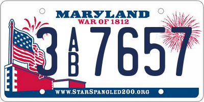 MD license plate 3AB7657