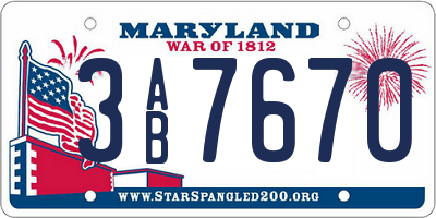 MD license plate 3AB7670