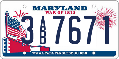 MD license plate 3AB7671