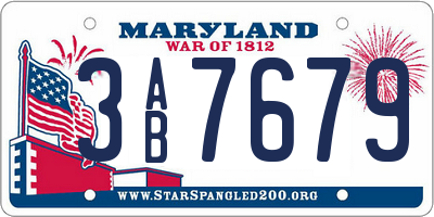 MD license plate 3AB7679