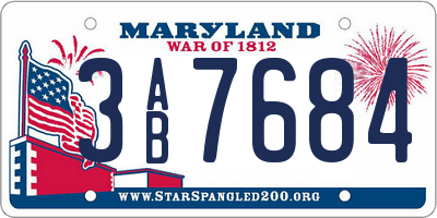 MD license plate 3AB7684