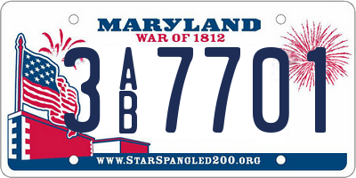 MD license plate 3AB7701