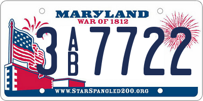 MD license plate 3AB7722