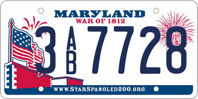 MD license plate 3AB7728