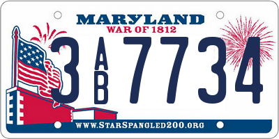 MD license plate 3AB7734