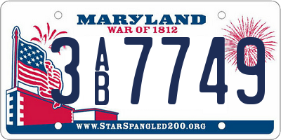 MD license plate 3AB7749