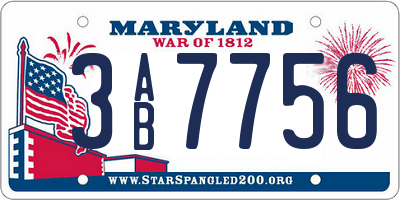 MD license plate 3AB7756