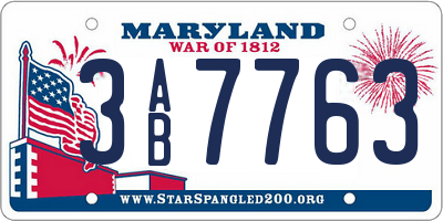 MD license plate 3AB7763