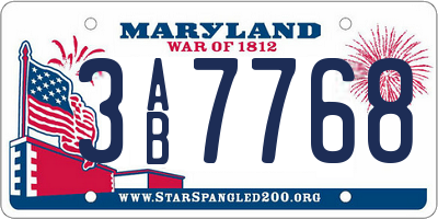 MD license plate 3AB7768