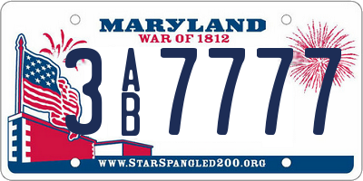 MD license plate 3AB7777