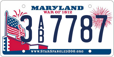 MD license plate 3AB7787