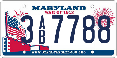 MD license plate 3AB7788