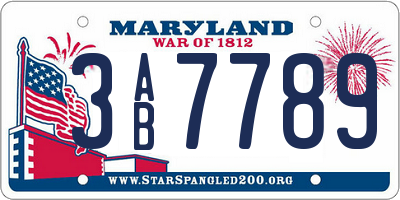MD license plate 3AB7789