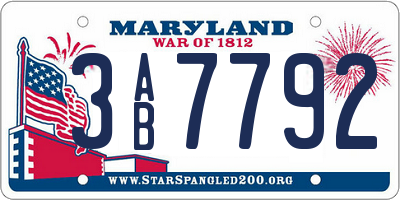 MD license plate 3AB7792