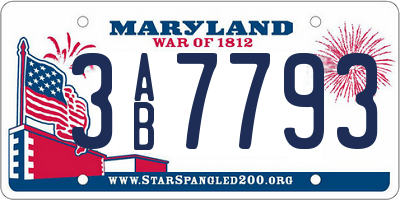 MD license plate 3AB7793