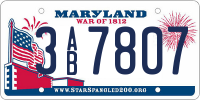 MD license plate 3AB7807