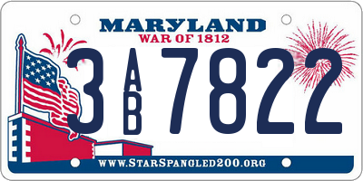 MD license plate 3AB7822