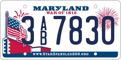 MD license plate 3AB7830