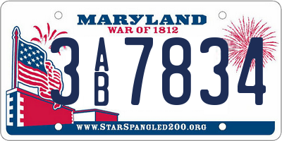 MD license plate 3AB7834