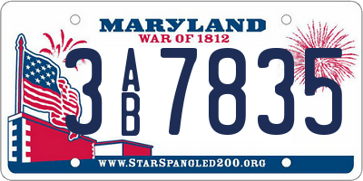 MD license plate 3AB7835