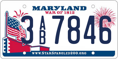 MD license plate 3AB7846