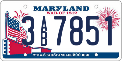 MD license plate 3AB7851