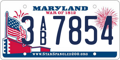 MD license plate 3AB7854