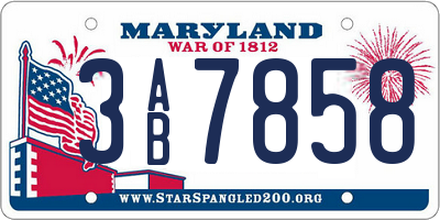 MD license plate 3AB7858
