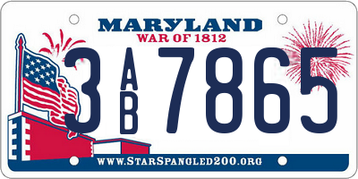 MD license plate 3AB7865