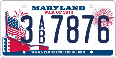 MD license plate 3AB7876