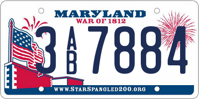 MD license plate 3AB7884