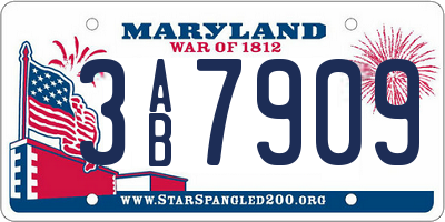 MD license plate 3AB7909
