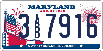 MD license plate 3AB7916