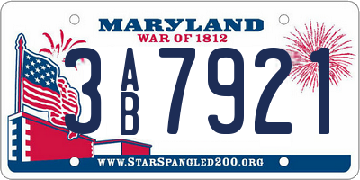 MD license plate 3AB7921