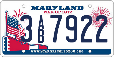 MD license plate 3AB7922