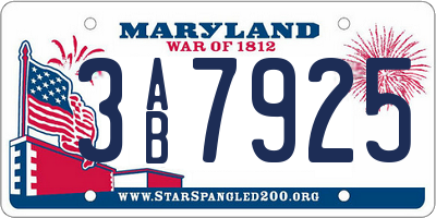 MD license plate 3AB7925