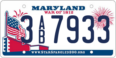 MD license plate 3AB7933