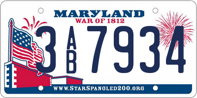 MD license plate 3AB7934