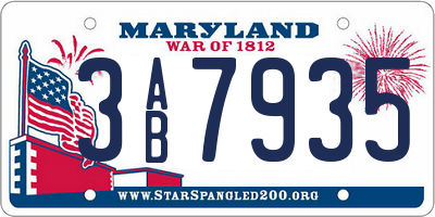 MD license plate 3AB7935