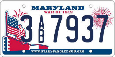 MD license plate 3AB7937