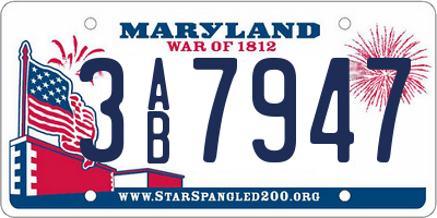 MD license plate 3AB7947