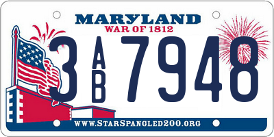 MD license plate 3AB7948