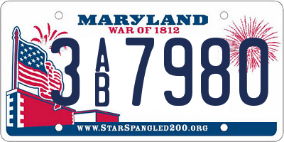 MD license plate 3AB7980