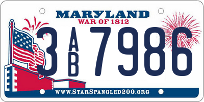 MD license plate 3AB7986