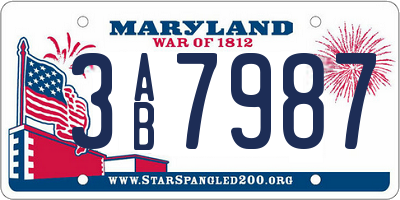 MD license plate 3AB7987